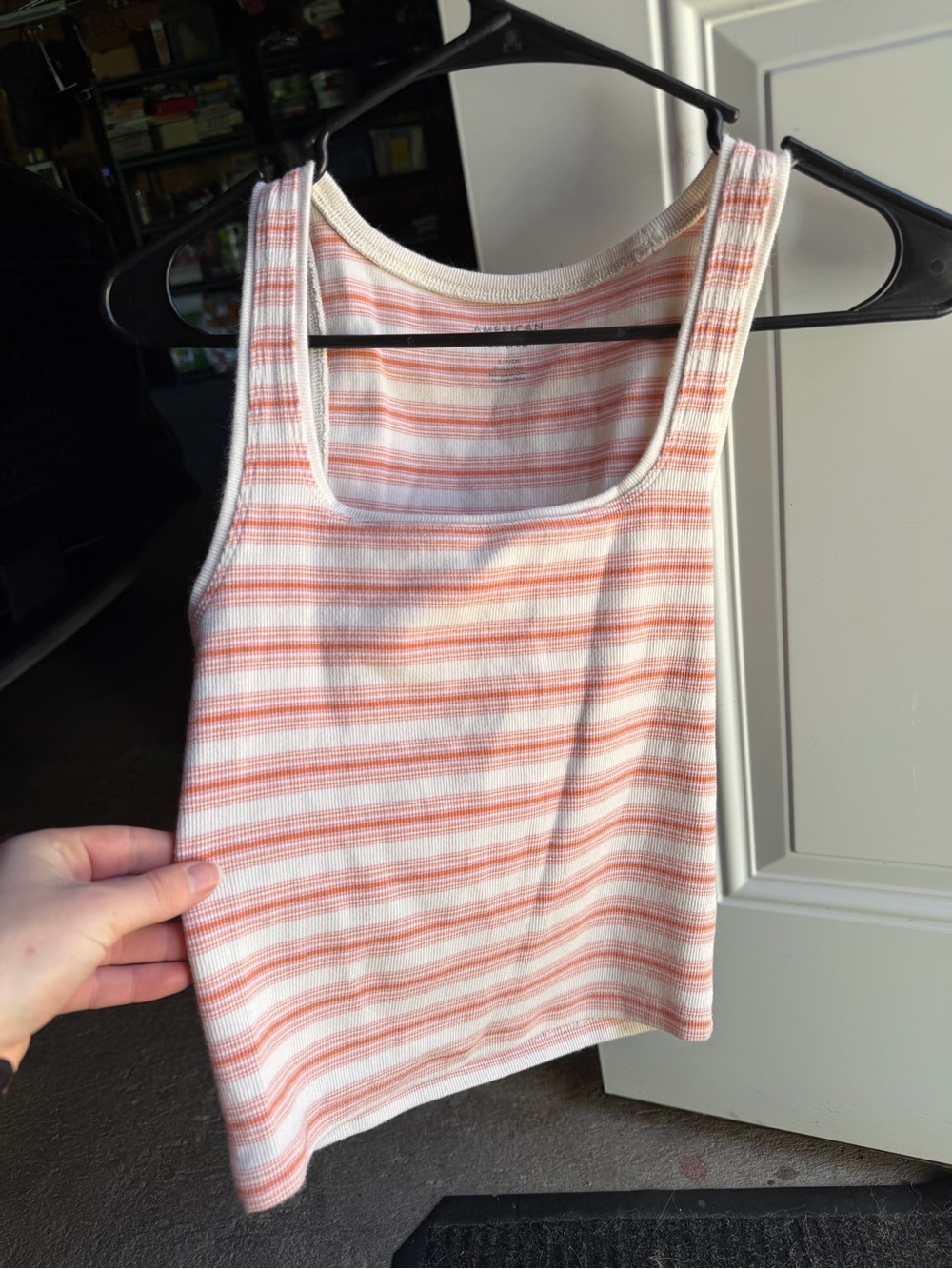 American Eagle Outfitters Peach and White Striped Ribbed Tank